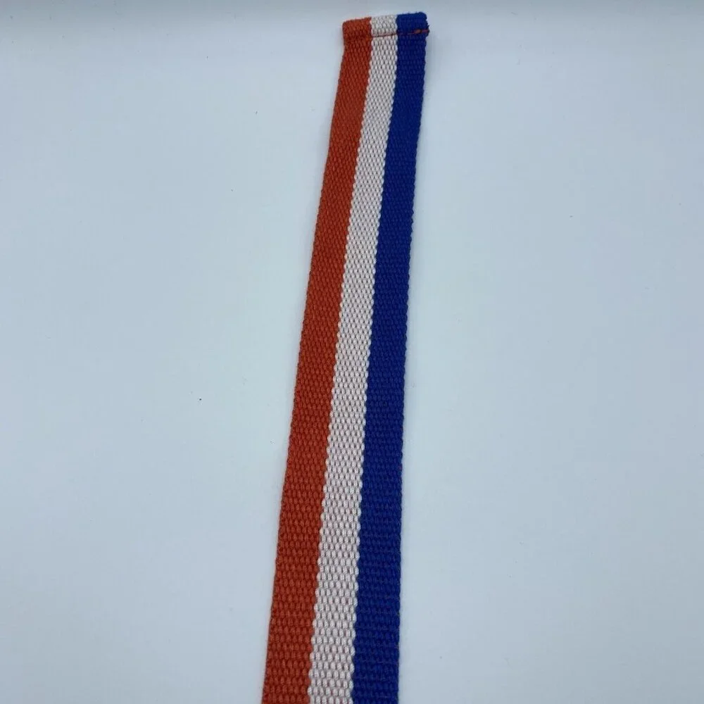 Orange White Blue Striped Woven D Ring Belt Teen's Size XS End to End 26